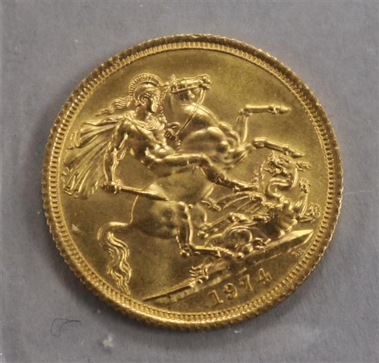 A Elizabeth II sovereign, 1974 edge wear otherwise EF